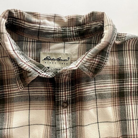VTG 90s Eddie Bauer Double Pocket Plaid Flannel Button Shirt XL Tall Outdoors - Picture 3 of 12